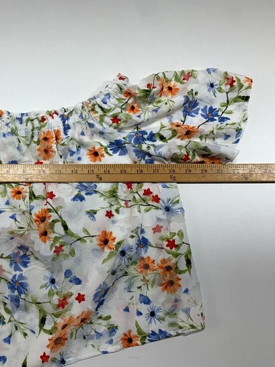 Dynamite Floral Medium Sheer Ruched Spring Summer Blouse - Picture 5 of 9